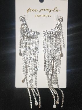 Free People Silver Rhinestone Fringe Drop Earrings